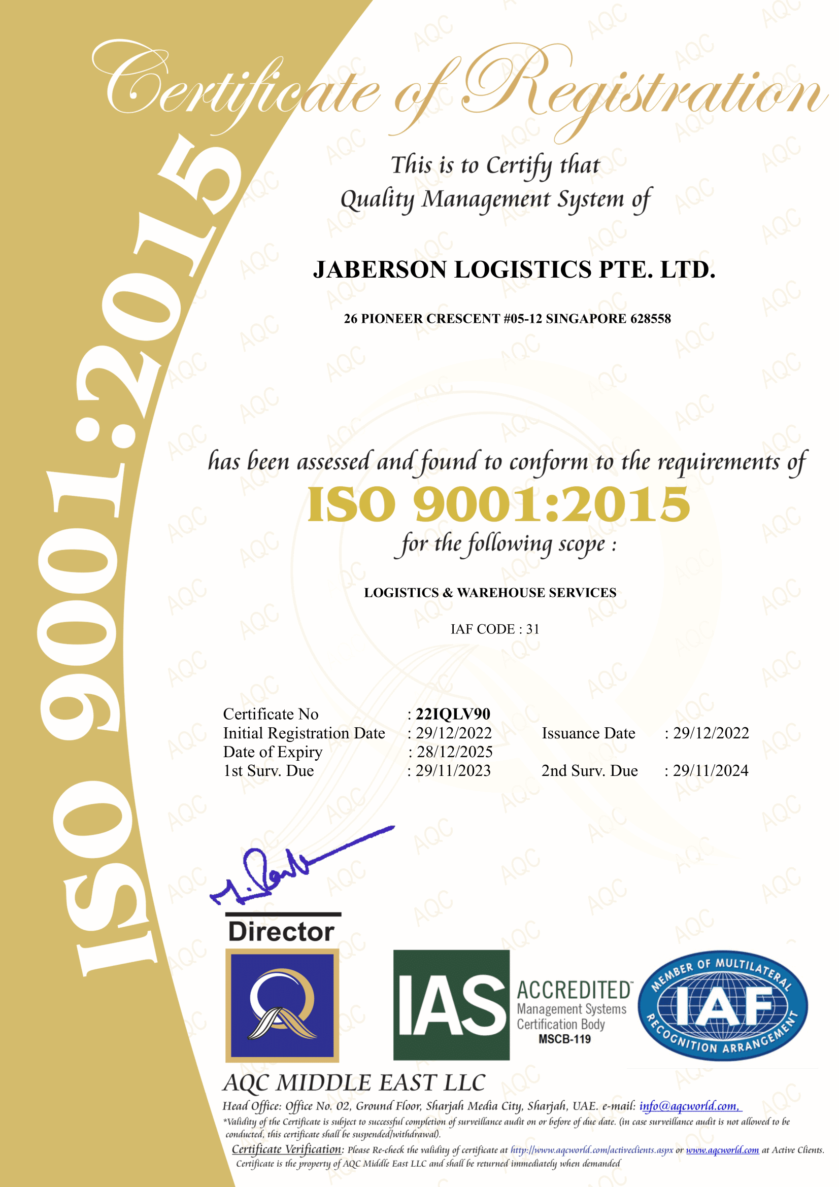 FINAL CERT.JABERSON-9001-1
